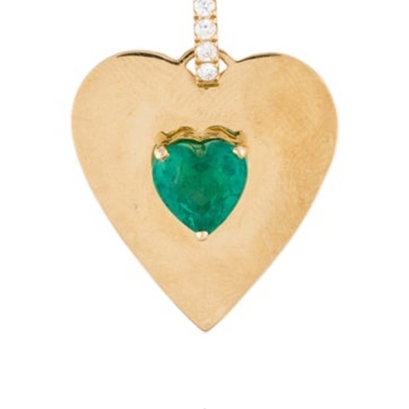 WABBY: 18K GOLD, EMERALD, & DIAMOND HEART PENDANT W/ 14K GOLD DIAMOND CHAIN - Picture 3 of 4
